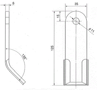 共栄社バロネスHM160/TM-160用ハンマーナイフモア替刃寸法図