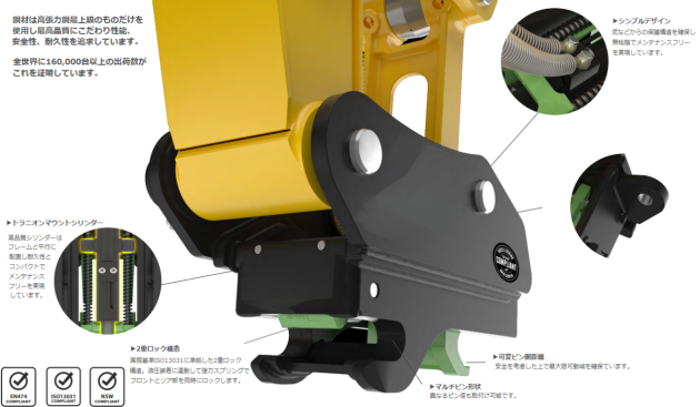 油圧ショベル用ワンタッチ装着機を自動ロック構造へリニューアル