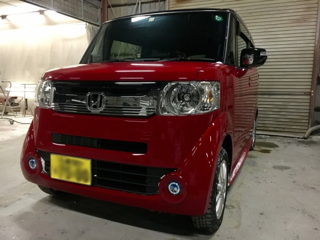 ホンダNボックススラッシュ フォグに合わせて無限リップ加工取付