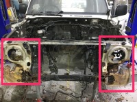 パジェロ ボディエンジン/タイヤハウス周り穴と欠損を鉄板溶接で作製！