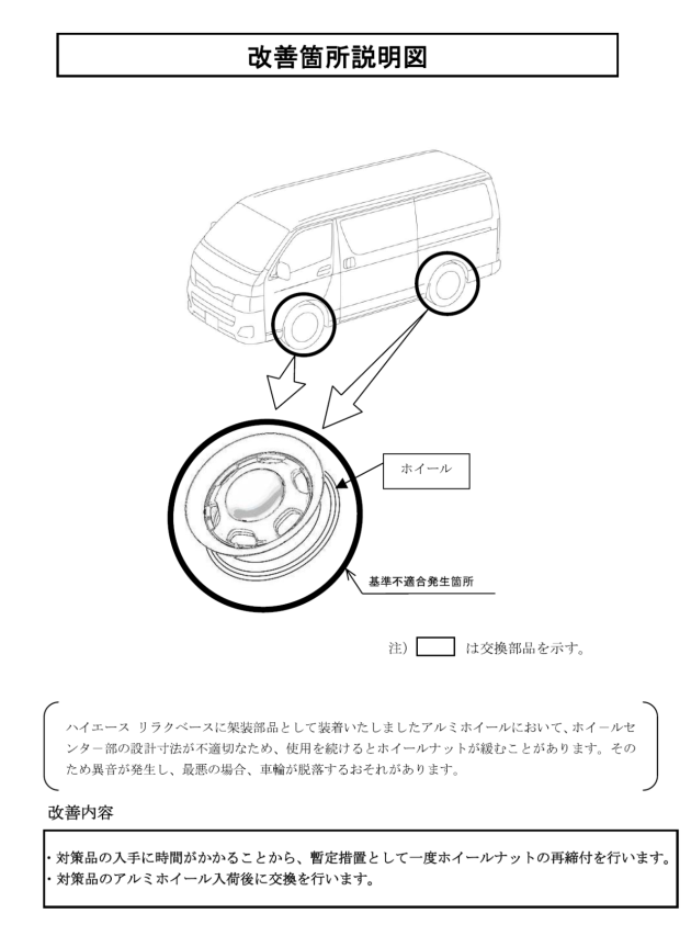 リコール情報 ハイエース リラクベース専用アルミホイール のリコール トランポ ハイエース他 内装設計 カスタム施工 製造販売 オグショー Do Blog ドゥブログ